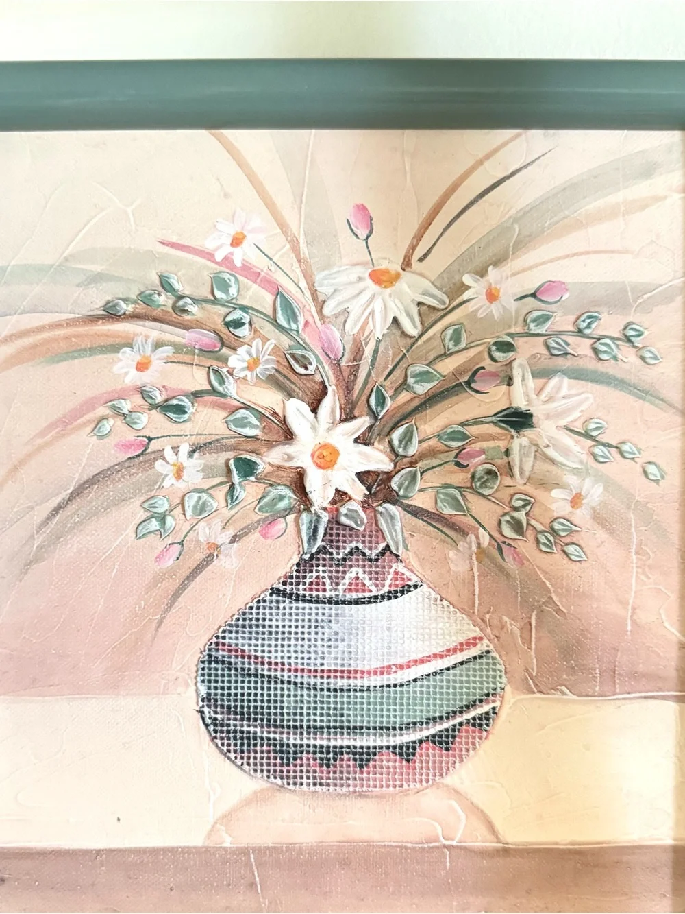 Textured Mixed Media Floral Pot Painting Vintage 90’s Southwestern Original Art